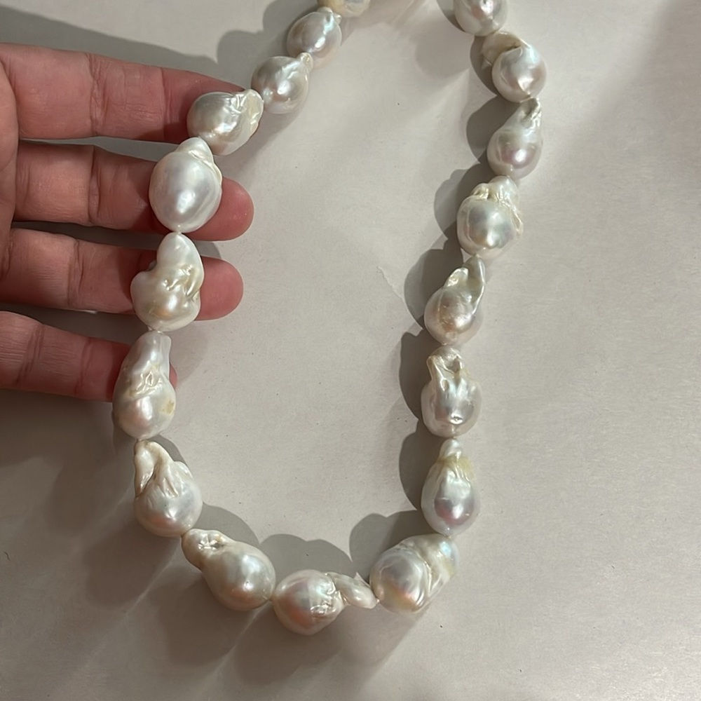 Genuine Natural Irregular Baroque Freshwater Large Pearl Choker Necklace - Picture 9 of 12